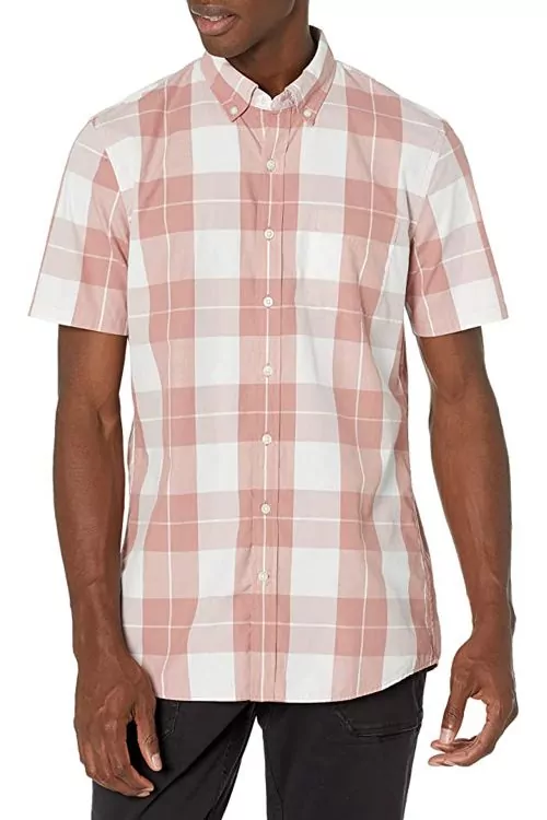 Мъжка риза Find Goodthreads 0843727-AZ14783  Standard Fit  Къси ръкави  Памук  Кариран дизайн Розов  S EU