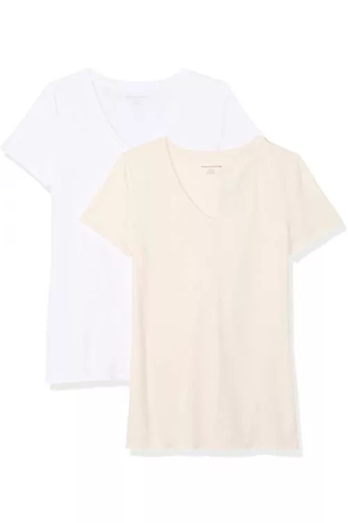 Комплект дамски тениски Find Essentials AZ14125-0930335  2 броя  V-образно деколте  Бял Праскова  S