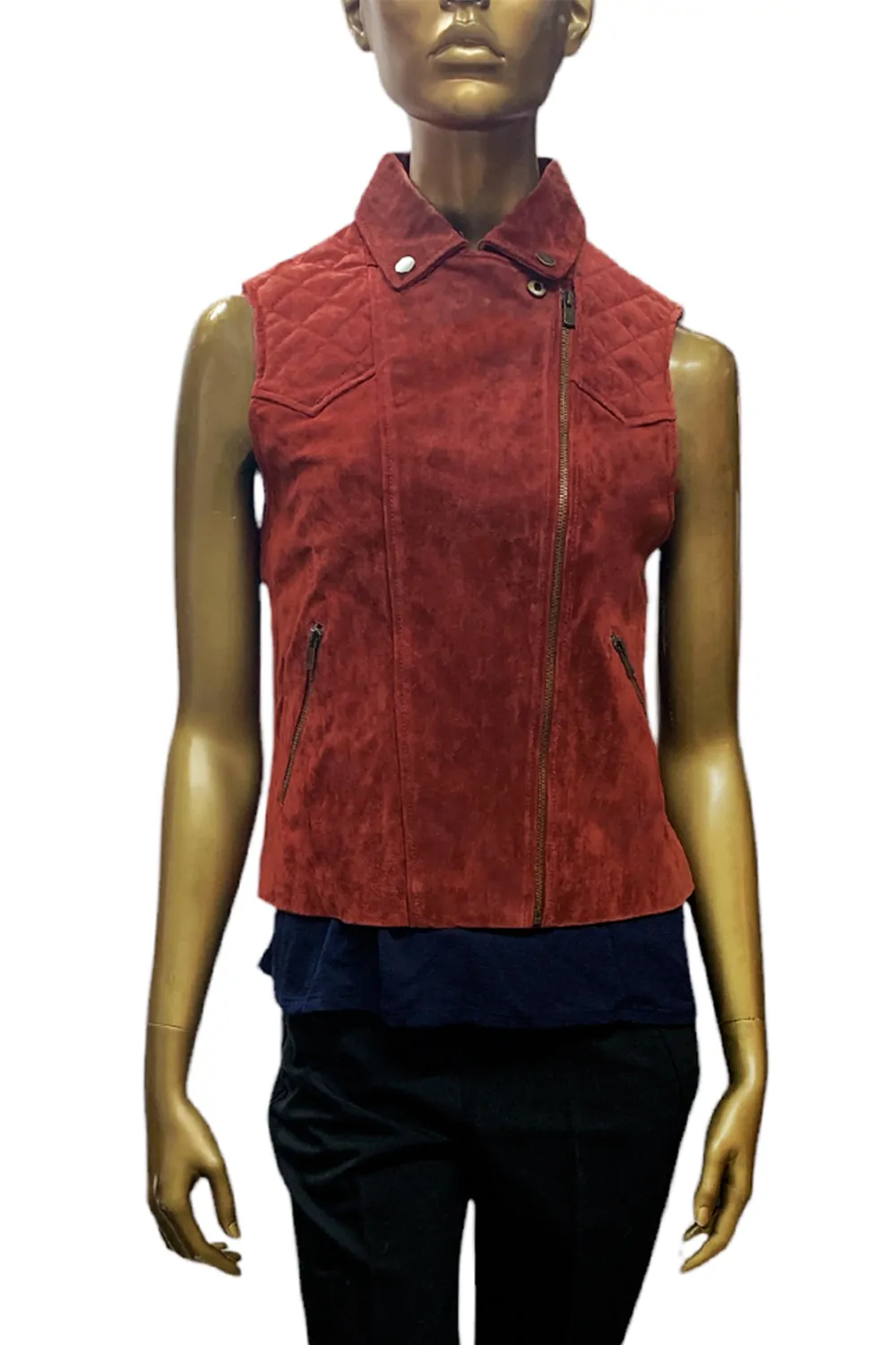 Дамски елек ETAM V Nougatine 475509-RD-L 8801-5  Естествен велур  Два джоба  L  Бордо