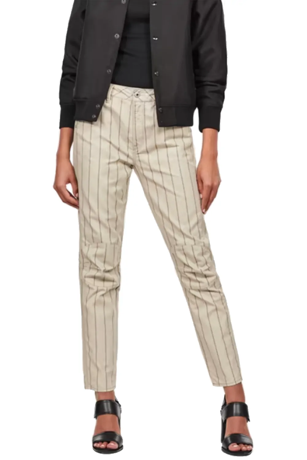 Дамски панталони G-Star RAW 5622 3D MID BOYFRIEND 881, Средна талия, Regular fit, Памук, Райе, 4 джоба, Бежов