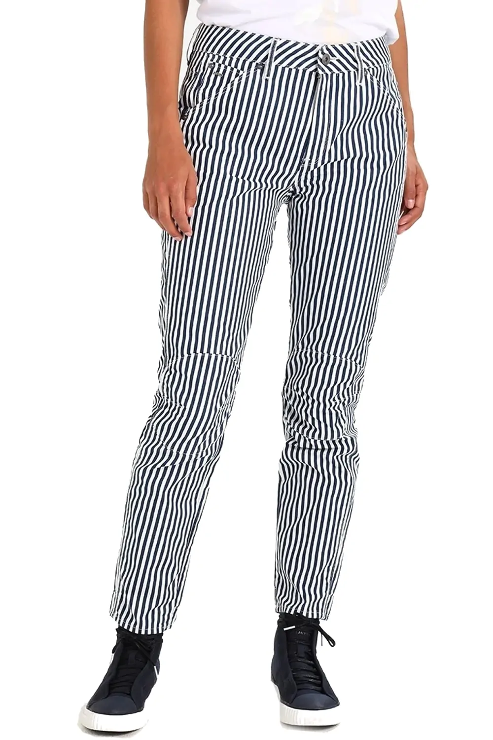 Дамски панталони G-Star RAW 5622 3D MID BOYFRIEND  7309849 16113-5  Средна талия  Regular fit  Памук  Райе  4 джоба  W26-L32  Бял Тъмносин