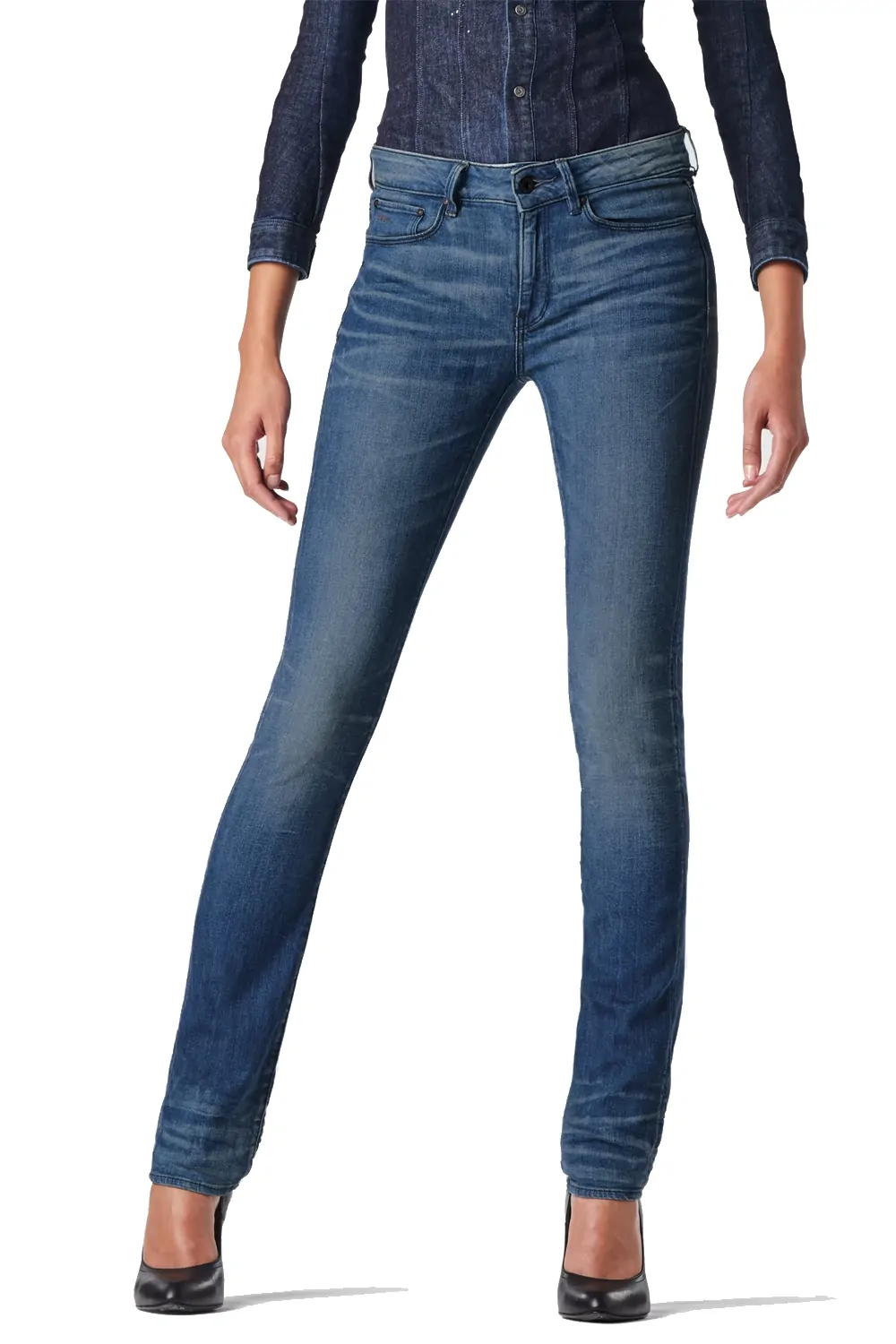 Дамски дънки G-Star RAW 3301 Contour High Straight 1596380 16113-7, Висока талия, Skinny, W33-L32, Тъмносин