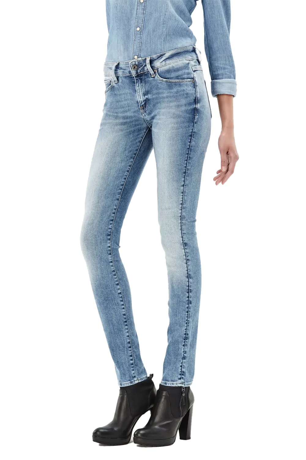 Дамски дънки G-Star RAW 3301 Contour High Waist Skinny  Висока талия  Прилепнала кройка  Памук  Светлосин