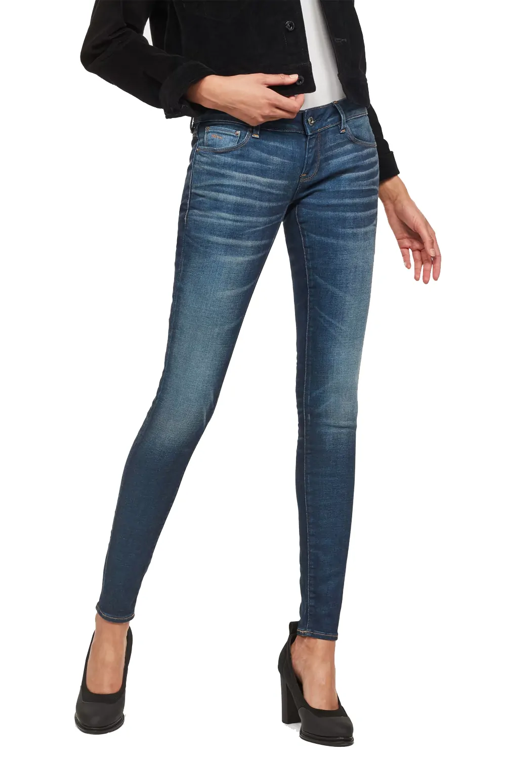 Дамски дънки G-Star RAW 3301 LOW SUPER SKINNY, Ниска талия, Тъмно син