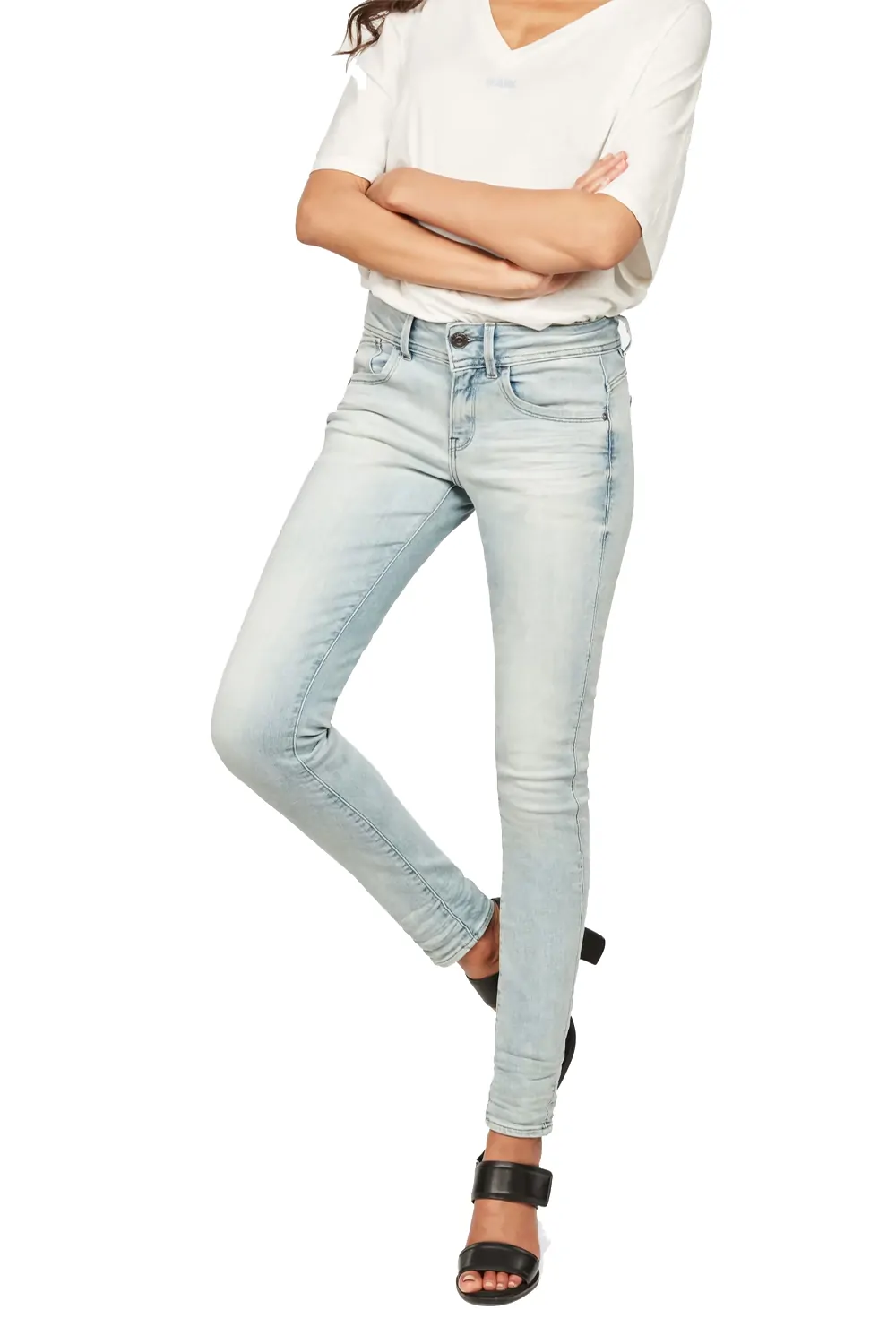 Дамски дънки G-Star RAW 3301 Low Super Skinny  Ниска талия  Прилепнала кройка  Светлосин