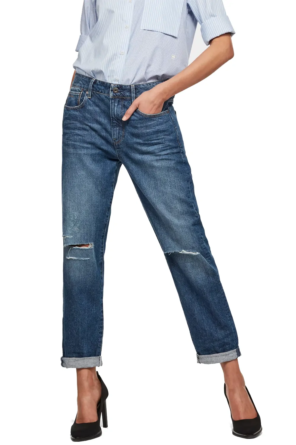 Дамски дънки G-Star RAW 3301 Saddle Mid Boyfriend 4664978 16113-7  Средна талия  Памук  W27-L32  Светлосин