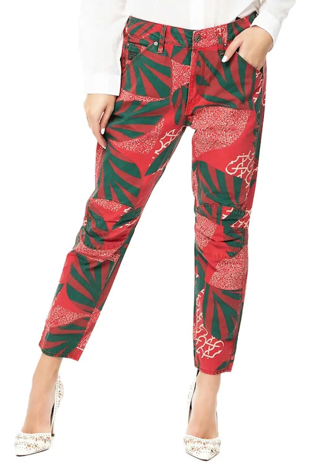 Дамски панталони G-Star RAW Elwood X25 3D Boyfriend 6107446 16113-8  Pharrell Williams Pompeian  Памук  W24-L32  Червен Зелен