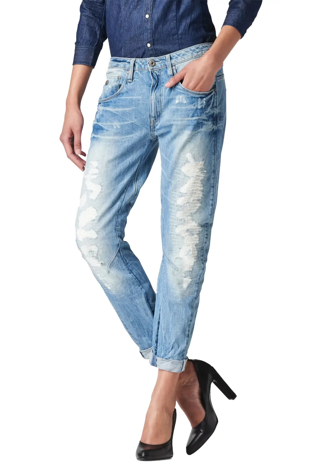 Дамски дънки G-Star RAW Arc 3D Low Waist Boyfriend Neya Denim  Ниска талия  Леко стеснен крачол  Светлосин