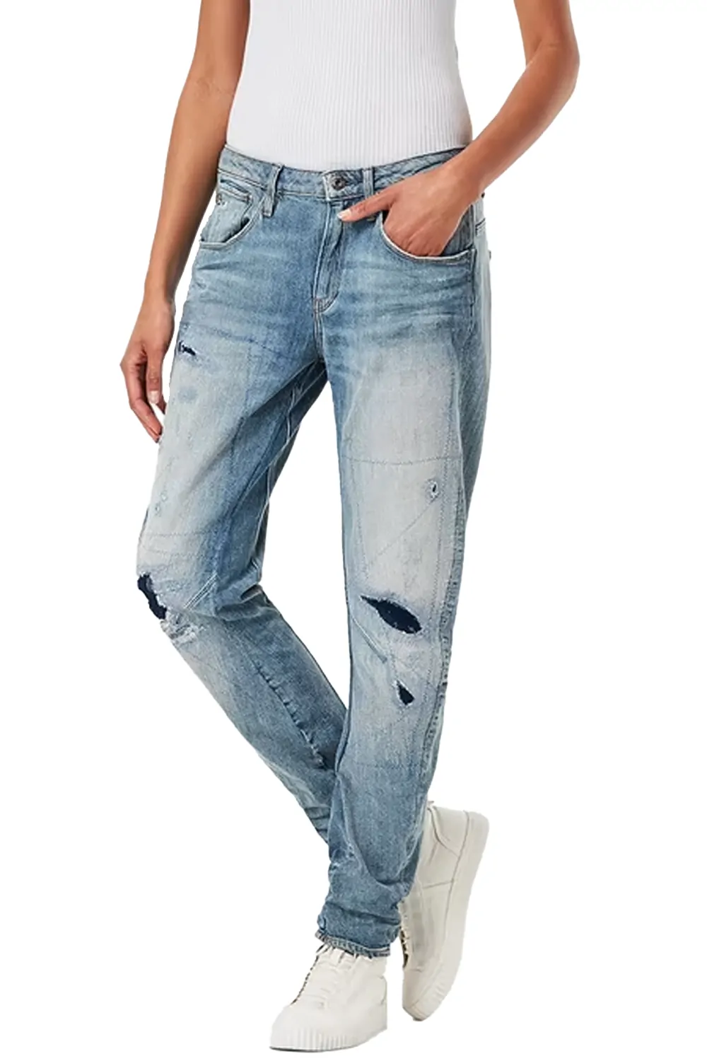 Дамски дънки G-Star RAW Arc 3D Low Waist Boyfriend Sato Denim  Ниска талия  Леко стеснен крачол  Светлосин
