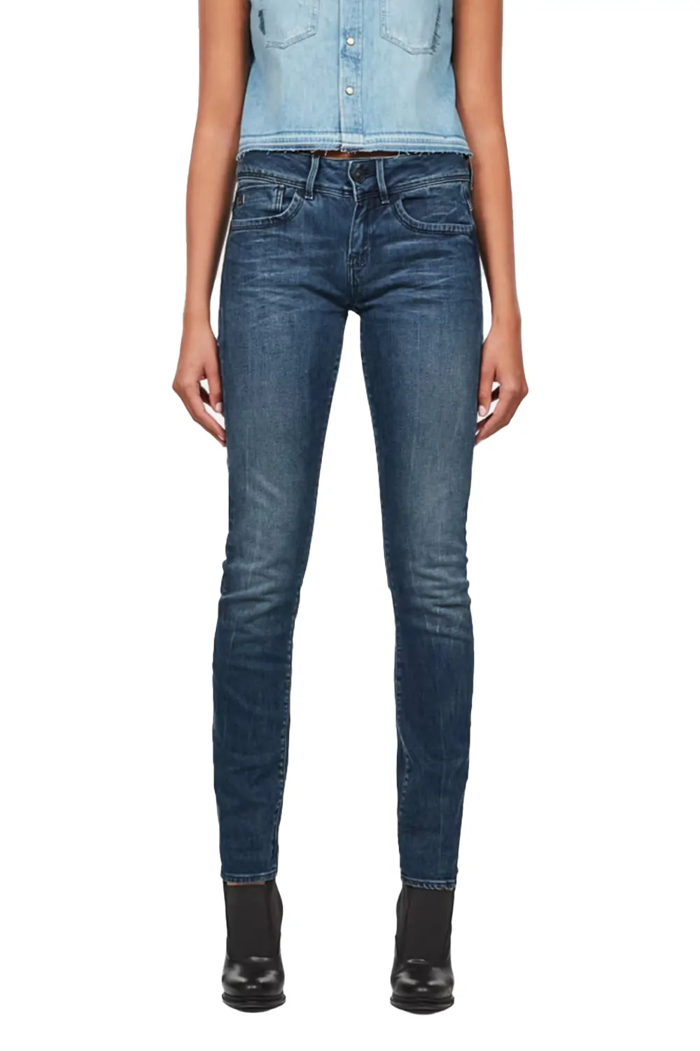 Дамски дънки G-Star RAW Lynn Struma Stretch 8965686 16113-13  Средна талия  Стеснен крачол  W27-L32  Тъмносин
