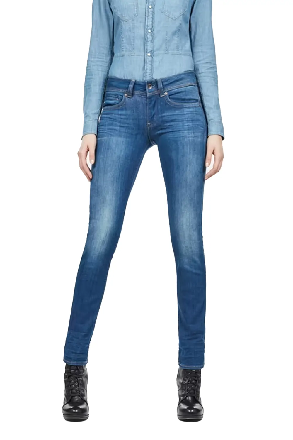 Дамски дънки G-Star RAW Midge Saddle Mid Straight 7456680 16113-19  Средна талия  Прав крачол  W26-L32  Средносин