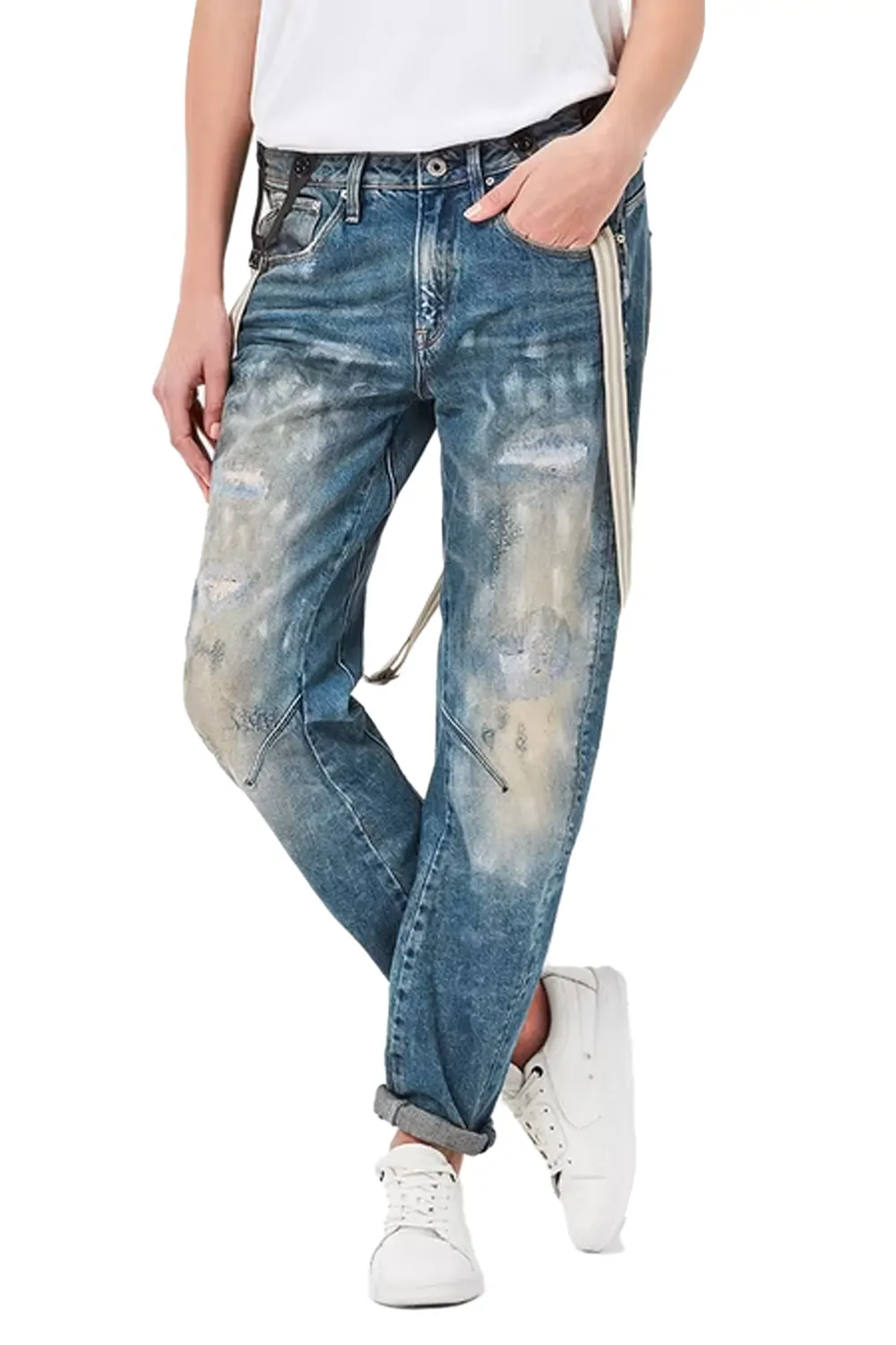 Дамски дънки G‑Star RAW Arc Braces 3D Low Boyfriend  Ниска талия  Леко стеснен крачол  Син