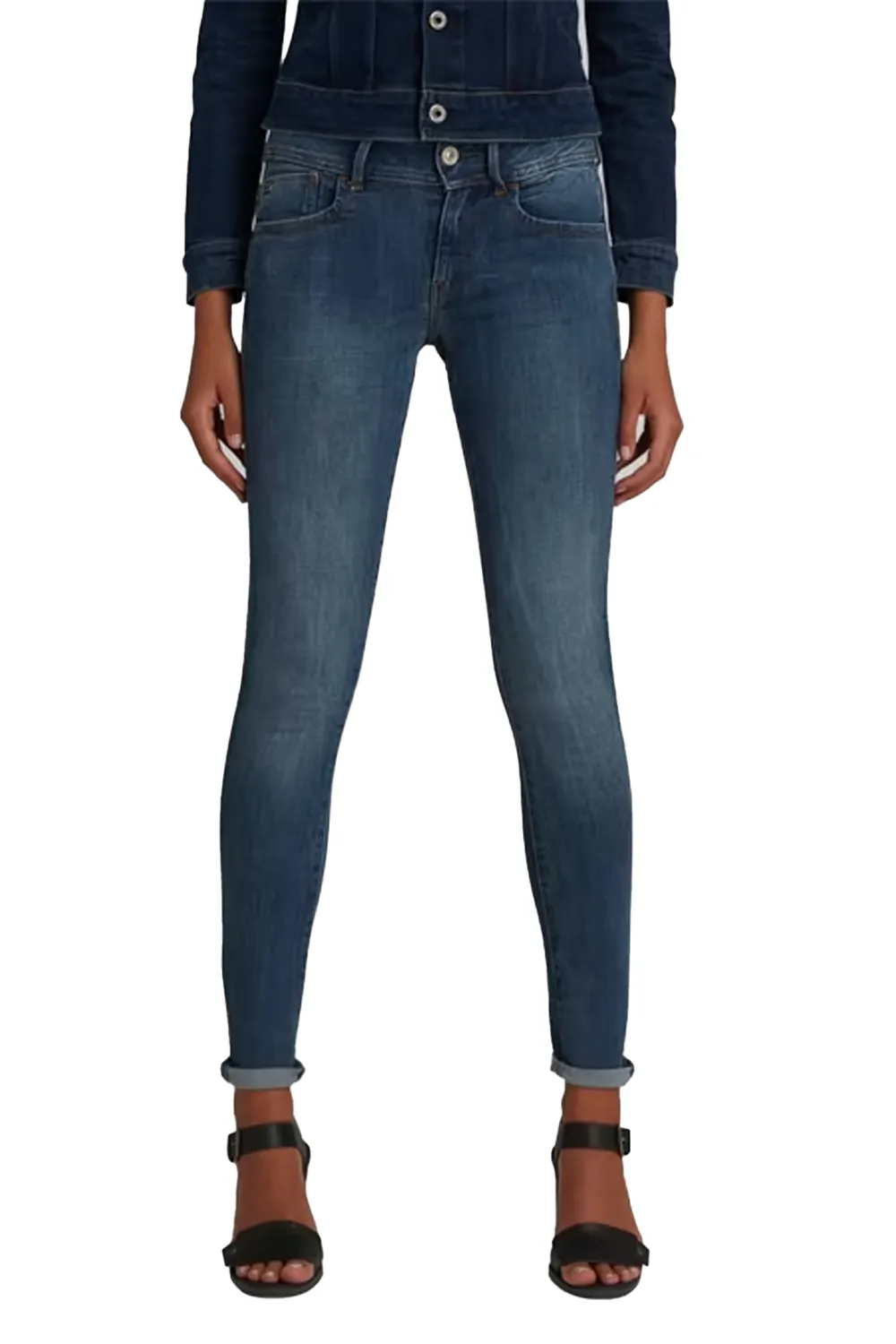 Дамски дънки G‑Star RAW Lynn D-Mid Super Skinny  Средна талия  Много стеснен крачол  Син