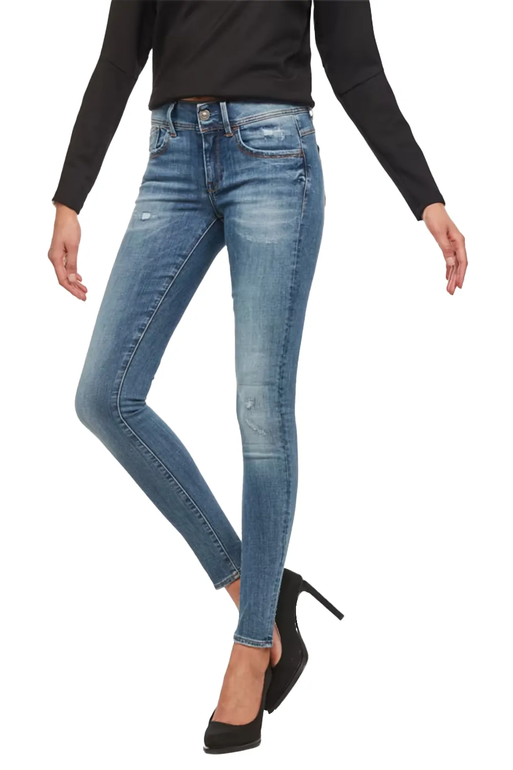 Дамски дънки G‑Star RAW Lynn D-Mid Super Skinny 7093744 16113‑15  Средна талия  Много стеснен крачол  W34‑L34  Син