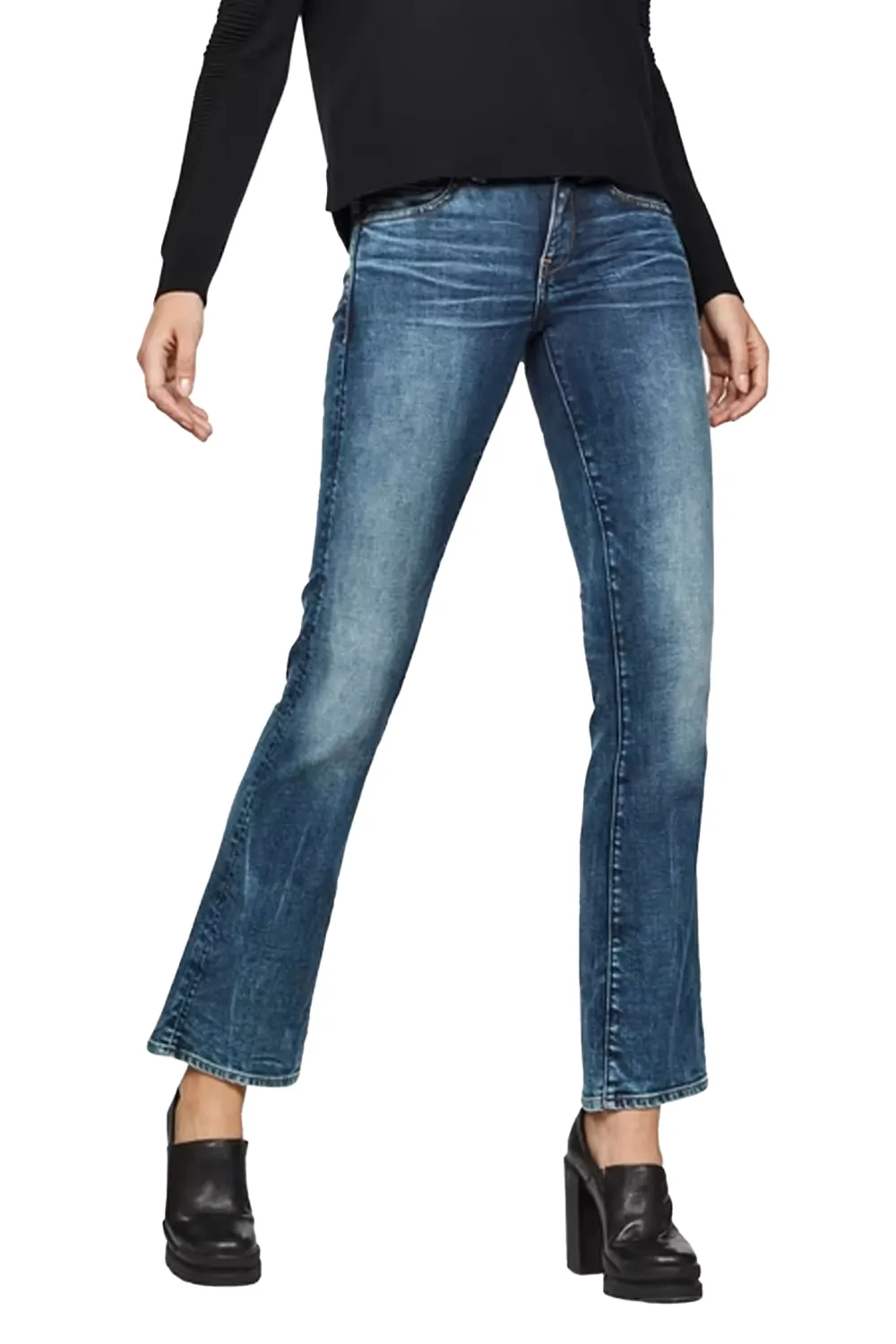 Дамски дънки G‑Star RAW Midge Saddle Mid Skinny Bootcut 9911972 16113‑19  Средна талия  С разкрояване от коляното надолу  W23‑L28  Син