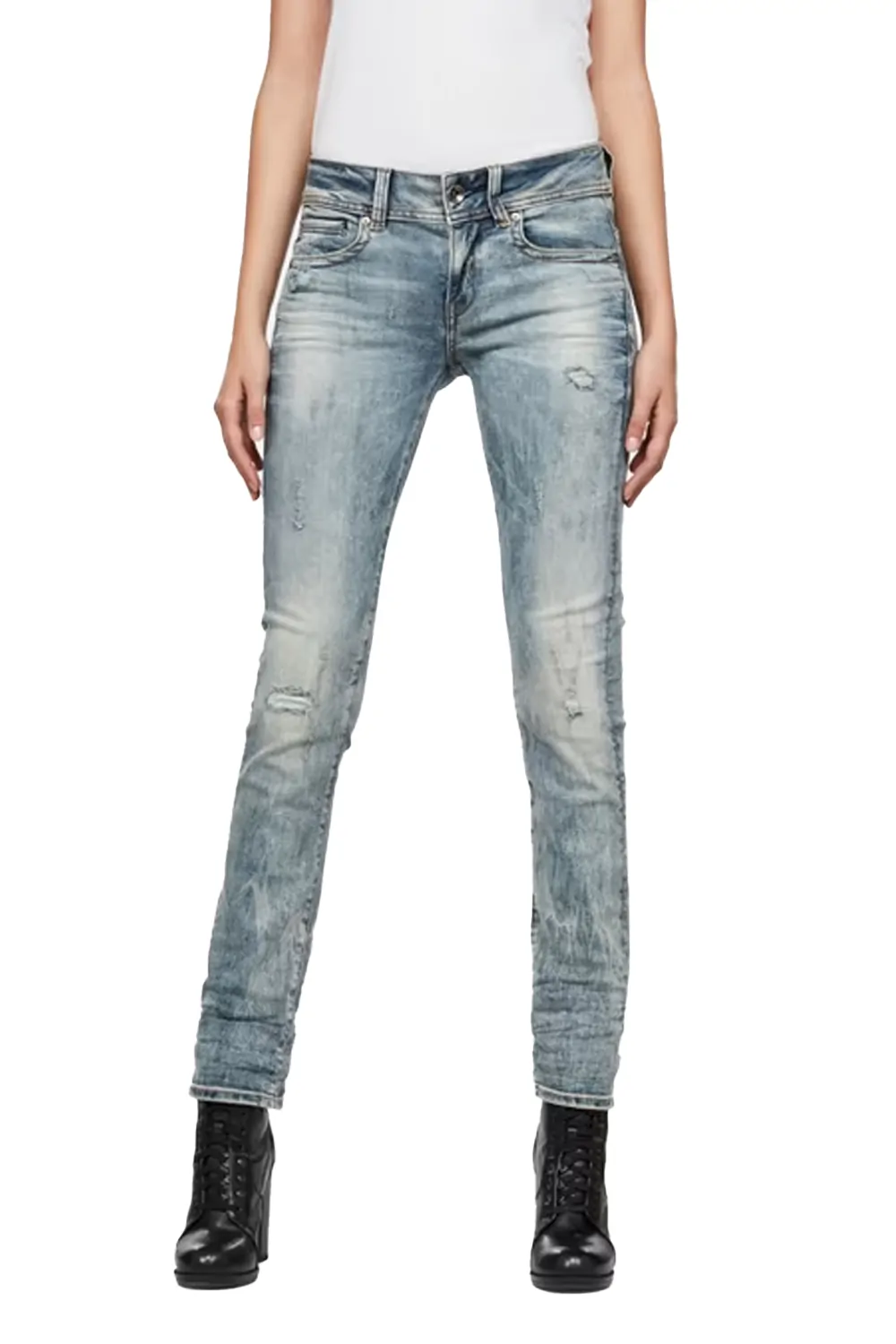 Дамски дънки G‑Star RAW Midge Saddle Mid Straight 7455829 16113‑19, Средна талия, Прав крачол, W26‑L32, Син
