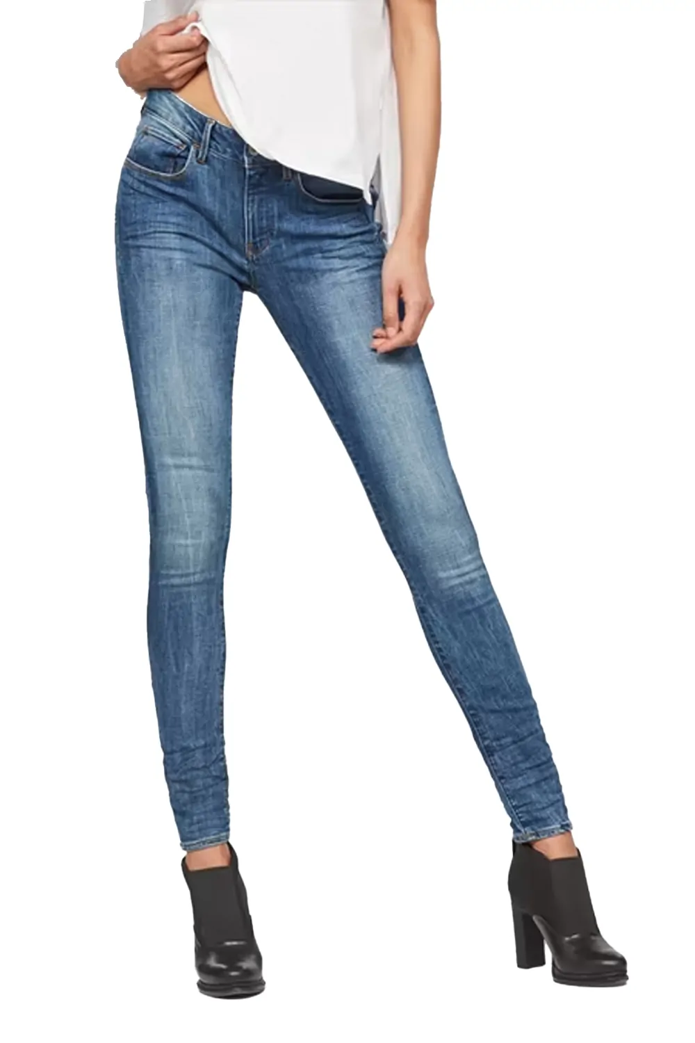 Дамски дънки G‑Star RAW 3301 D-Mid Super Skinny, Средна талия, Супер стеснен крачол, Син