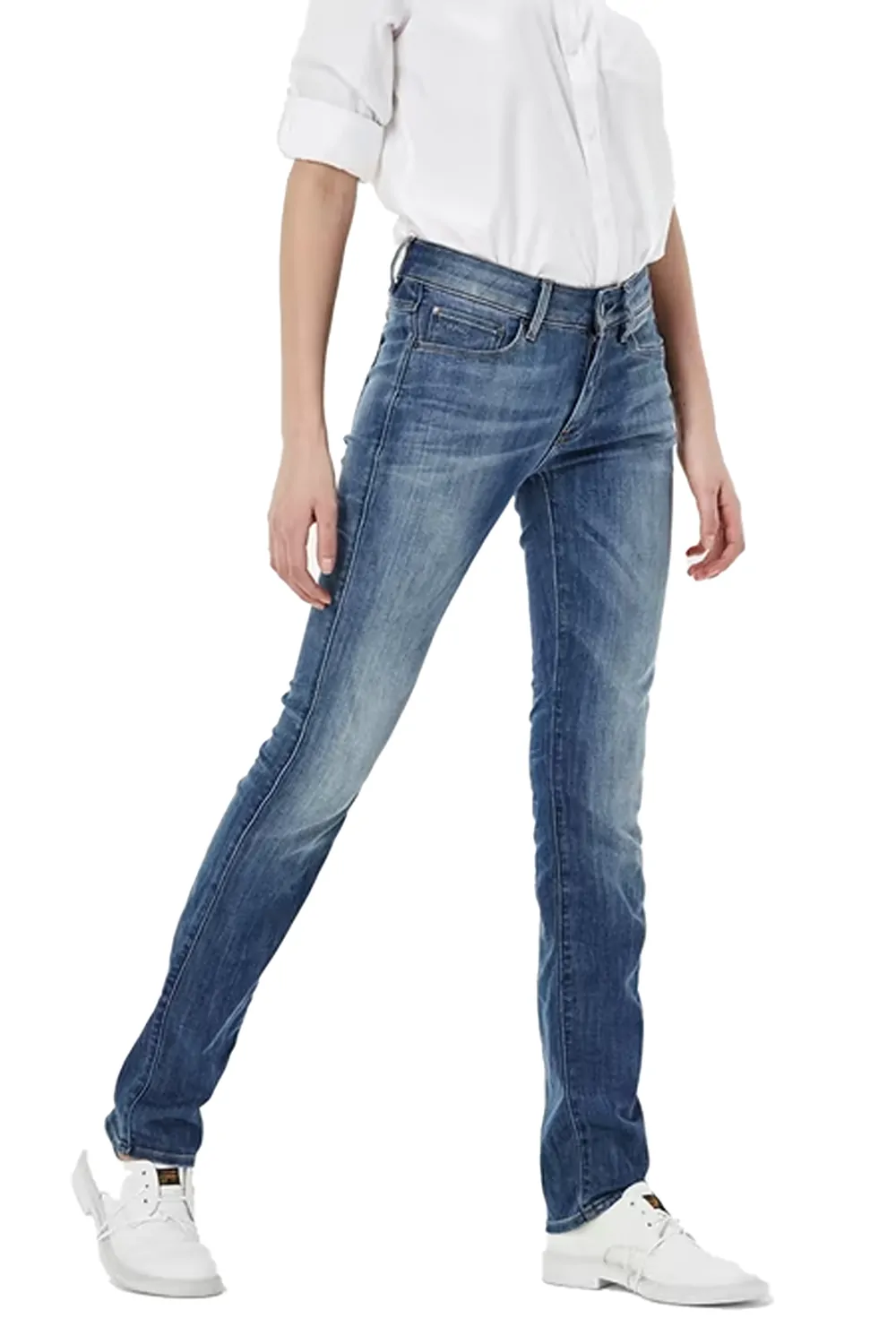 Дамски дънки G‑Star RAW 3301 High Straight Bionic Slander  Висока талия  Прав крачол  Син