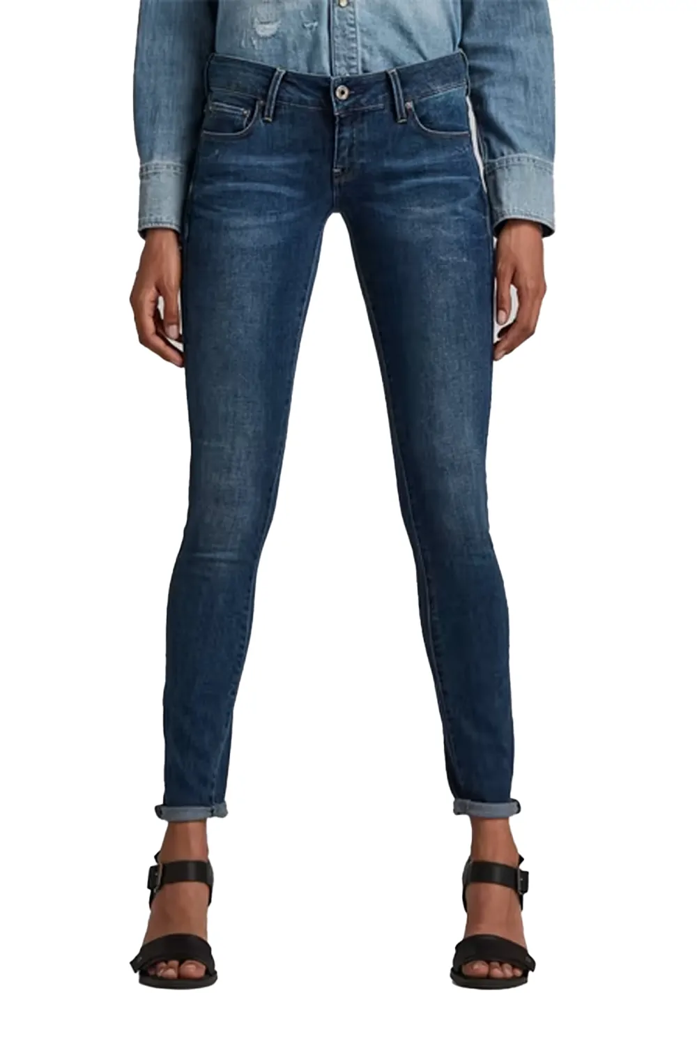 Дамски дънки G‑Star RAW 3301 Low Skinny  Ниска талия  Стеснен крачол  Тъмносин