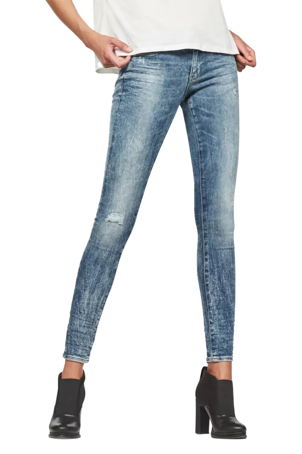 Дамски дънки G‑Star RAW Midge Zip Mid Skinny  Средна талия  Тесен крачол  Светлосин