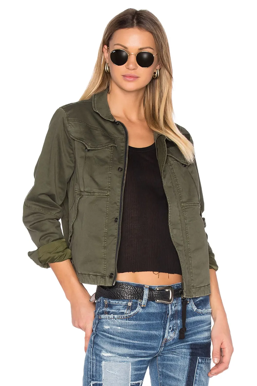 Дамско дънково яке G‑Star RAW Deline Field Cropped  Свободна кройка  Къса  Тъмнозелен