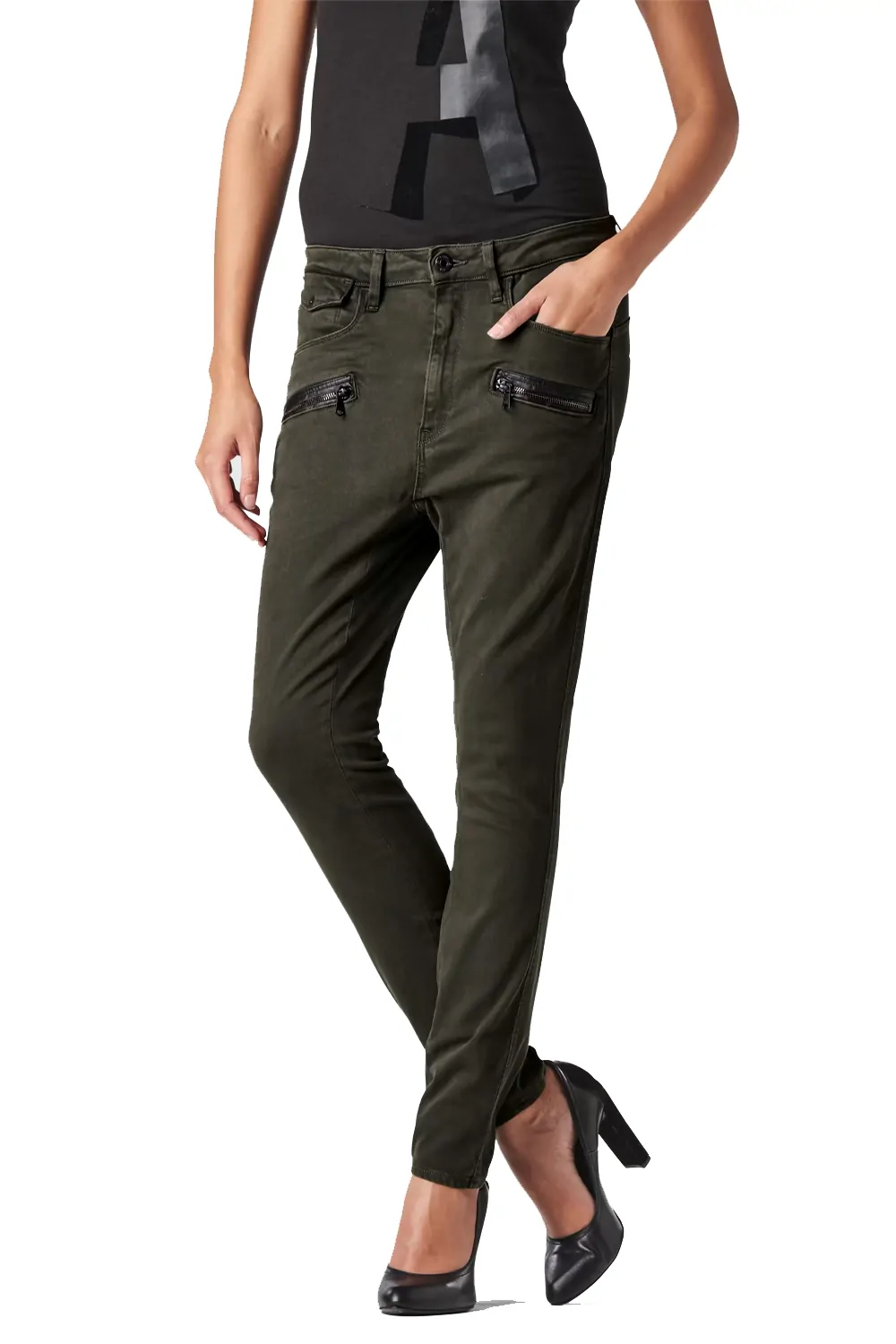 Дамски панталон G-Star RAW Vin-Z Zip Boyfriend  9659531 16113-22  Trone Superstretch Twill  Памук  W27-L34  Тъмнозелен