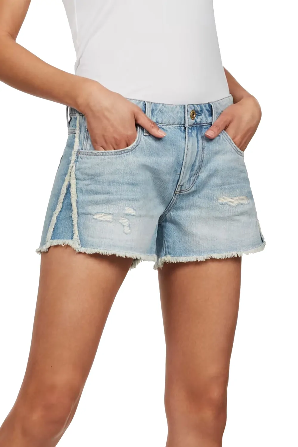 Дамски къси панталони G-Star RAW 3301 Fringe Mid Boyfriend 7527157 16113-34  Sato Denim  Памук  W27  Светлосин