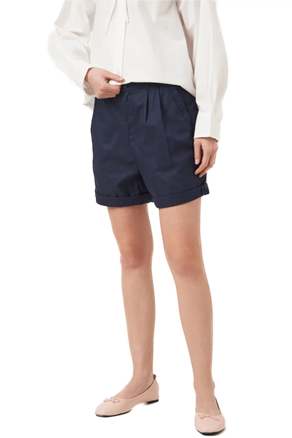Дамски къси панталони G-Star RAW Bronson High Loose Pleat Bermuda 9119026 16113-35  Bermuda стил  Pillar Oxford II  Памук  W23  Тъмносин