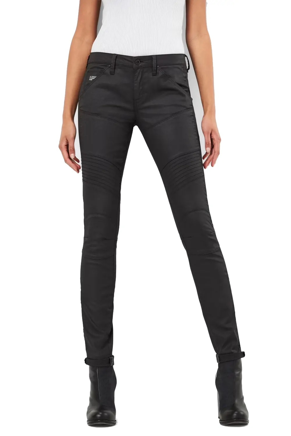 Дамски панталон G‑Star RAW 5620 Custom Ankle Zip Mid Skinny 7309223 16113-33  Средна талия  Стеснен крачол  W23‑L30  Черен