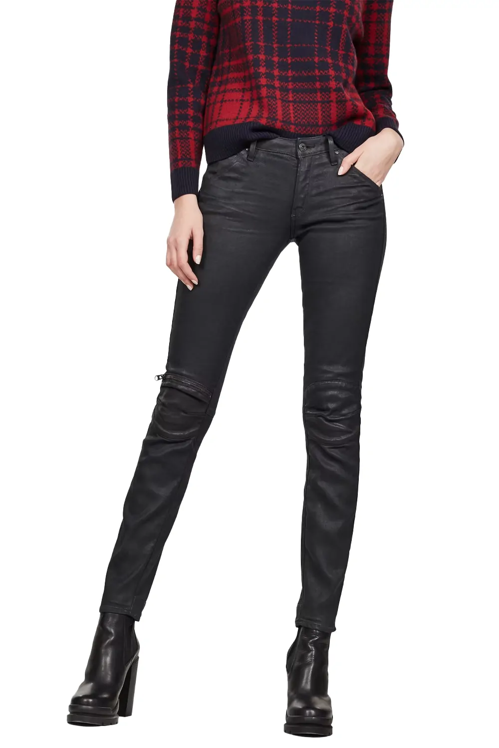 Дамски дънки G‑Star RAW Knee Zip Mid Skinny 4059613 16113‑39  Средна талия  Стеснен крачол  W26‑L32  Черен