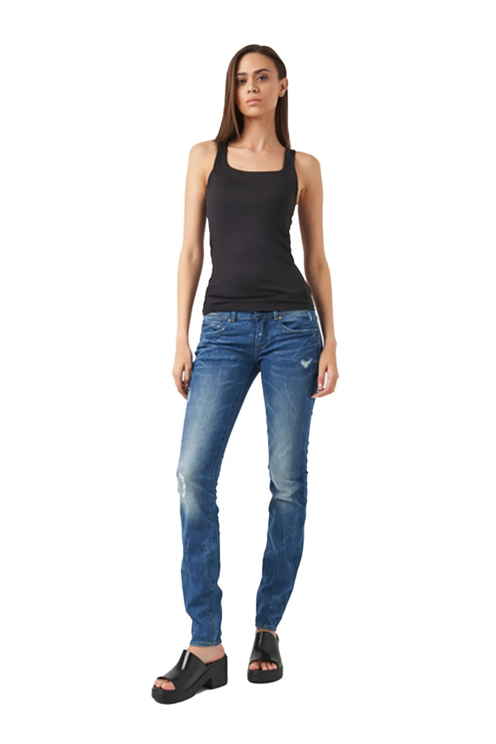 Дамски дънки G-Star RAW Midge Cody Slim Fit, Eslow Stretch Denim Medium Aged Destroy, Син