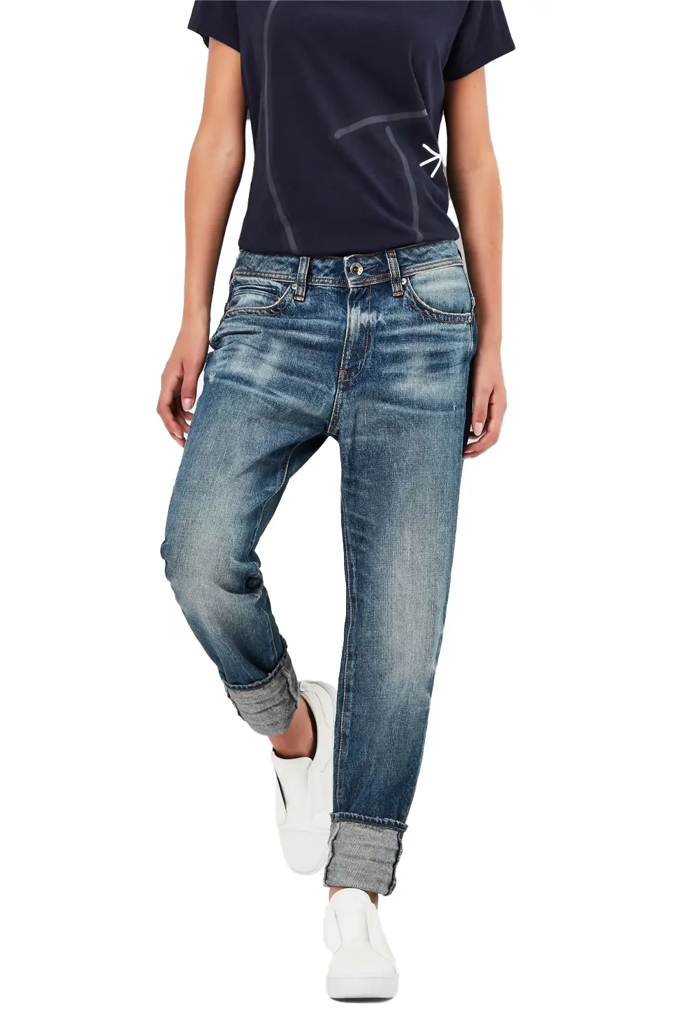 Дамски дънки G‑Star RAW Midge Saddle Boyfriend 4543510 16113‑39  Средна талия  Широк крачол  W26‑L32  Син
