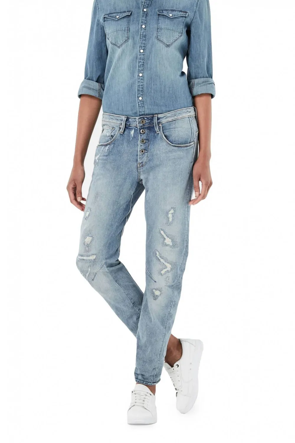Дамски дънки G‑Star RAW New Arc 3D Button Low Boyfriend  Ниска талия  Светлосин