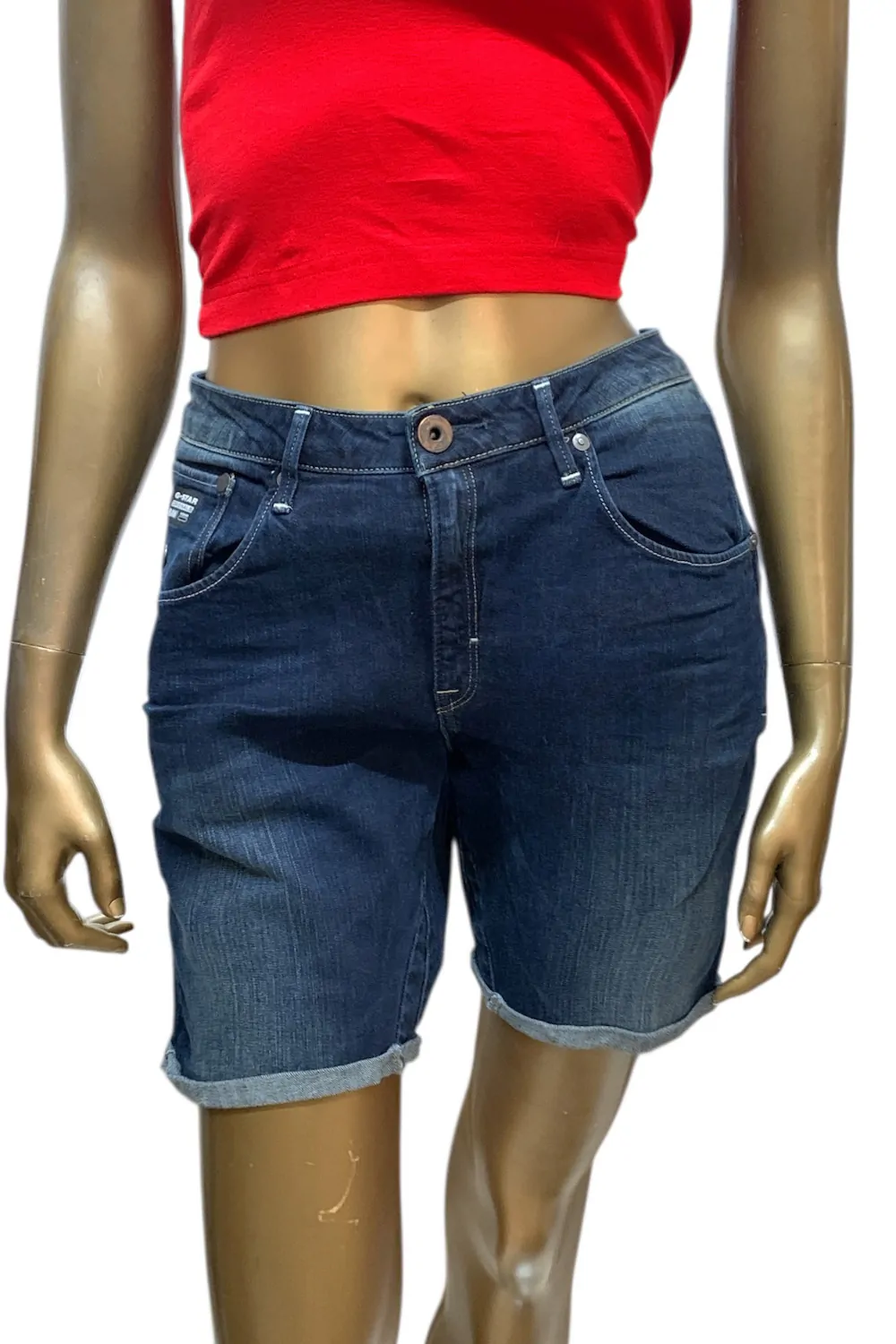 Дамски къси панталони G-Star RAW Arc 3D Tapered  Stretch Denim  Памук  Тъмносин