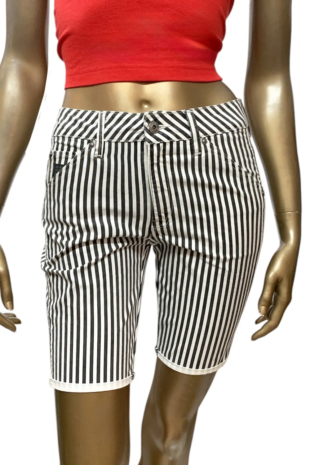 Дамски къси панталони G-Star RAW Shortjeans STRG  Lucas Canvas Dazzle Stripes  Памук  Бял Черен