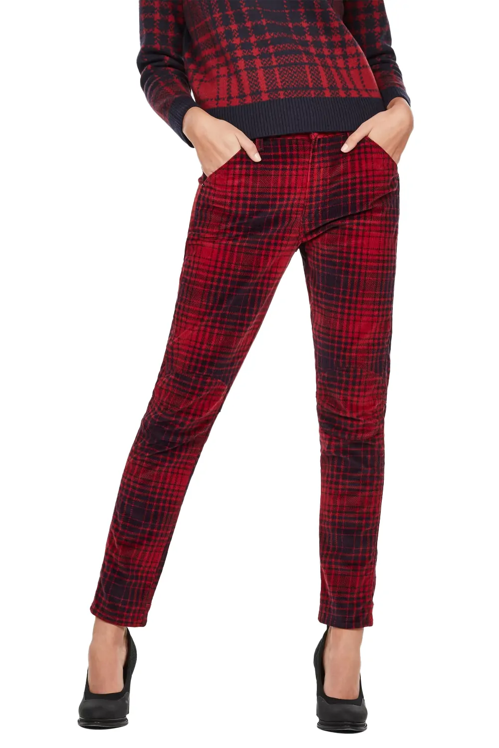 Дамски панталони G-Star RAW 5622 Mid Boyfriend Slim 4078256 16113-45  Средна талия  Стеснен крачол  W26-L32  Шотландско каре  Червен Тъмносин