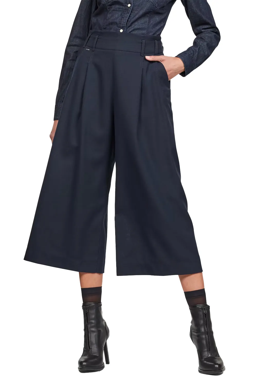 Дамски панталони G‑Star RAW Ramin Culotte 7898721 16113‑45  Висока талия  Широк крачол  50  вълна  W27  Тъмносин