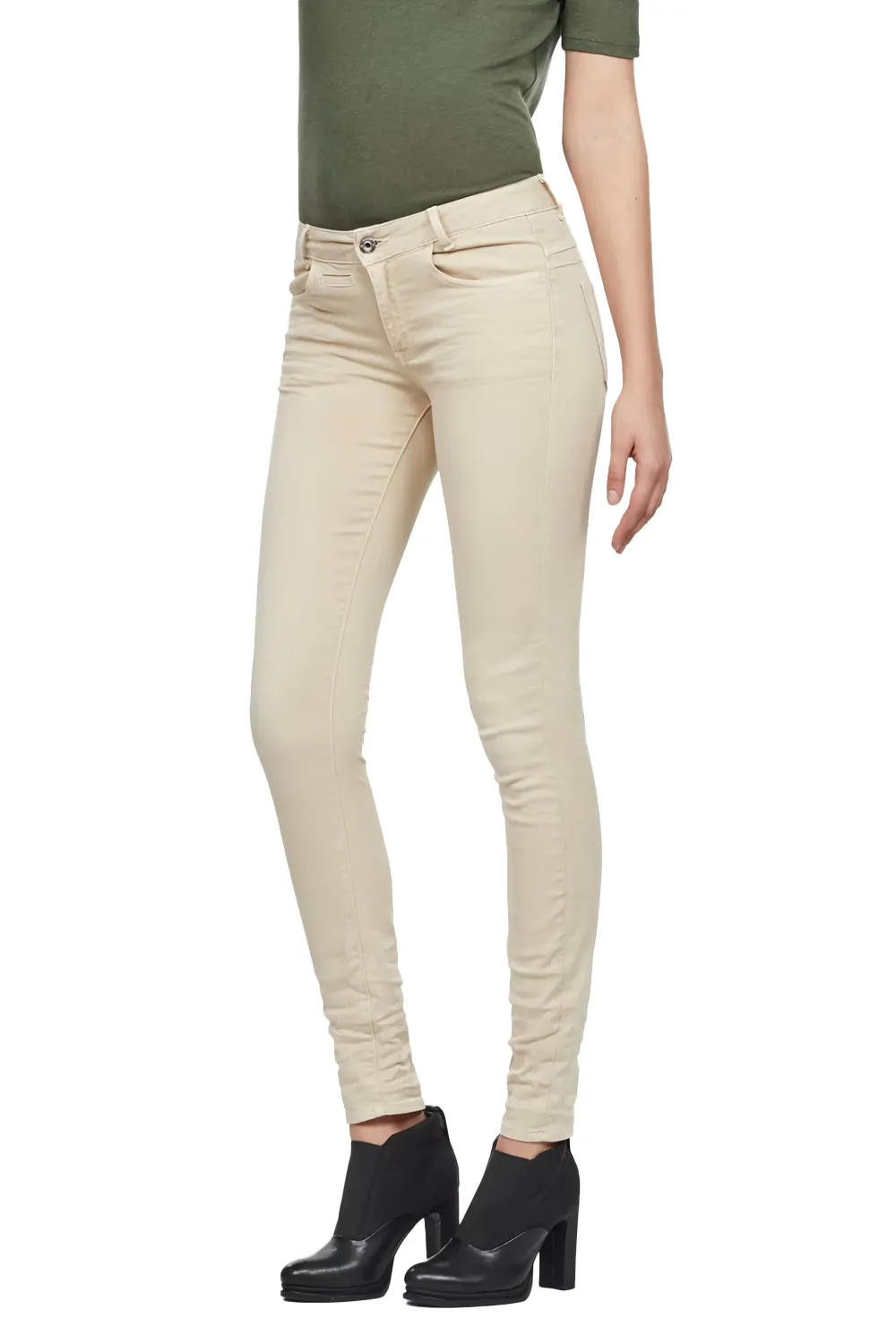 Дамски дънки G-Star RAW D-Staq 5-Pocket Mid Waist Skinny  Zet Stretch Twill  Памук  Бял