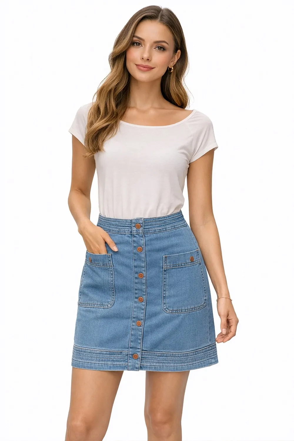 Дамска пола Karen Millen Denim Snap Front  Светлосин
