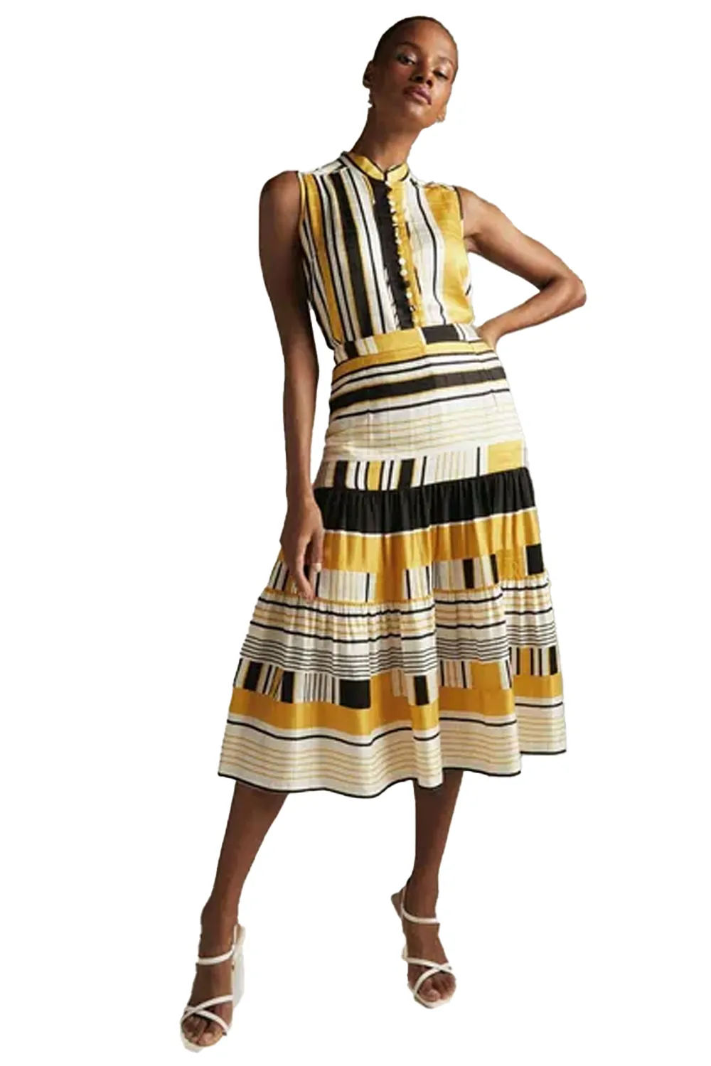 Дамска пола Karen Millen Hammered Satin Stripe Tiered  Многоцветен