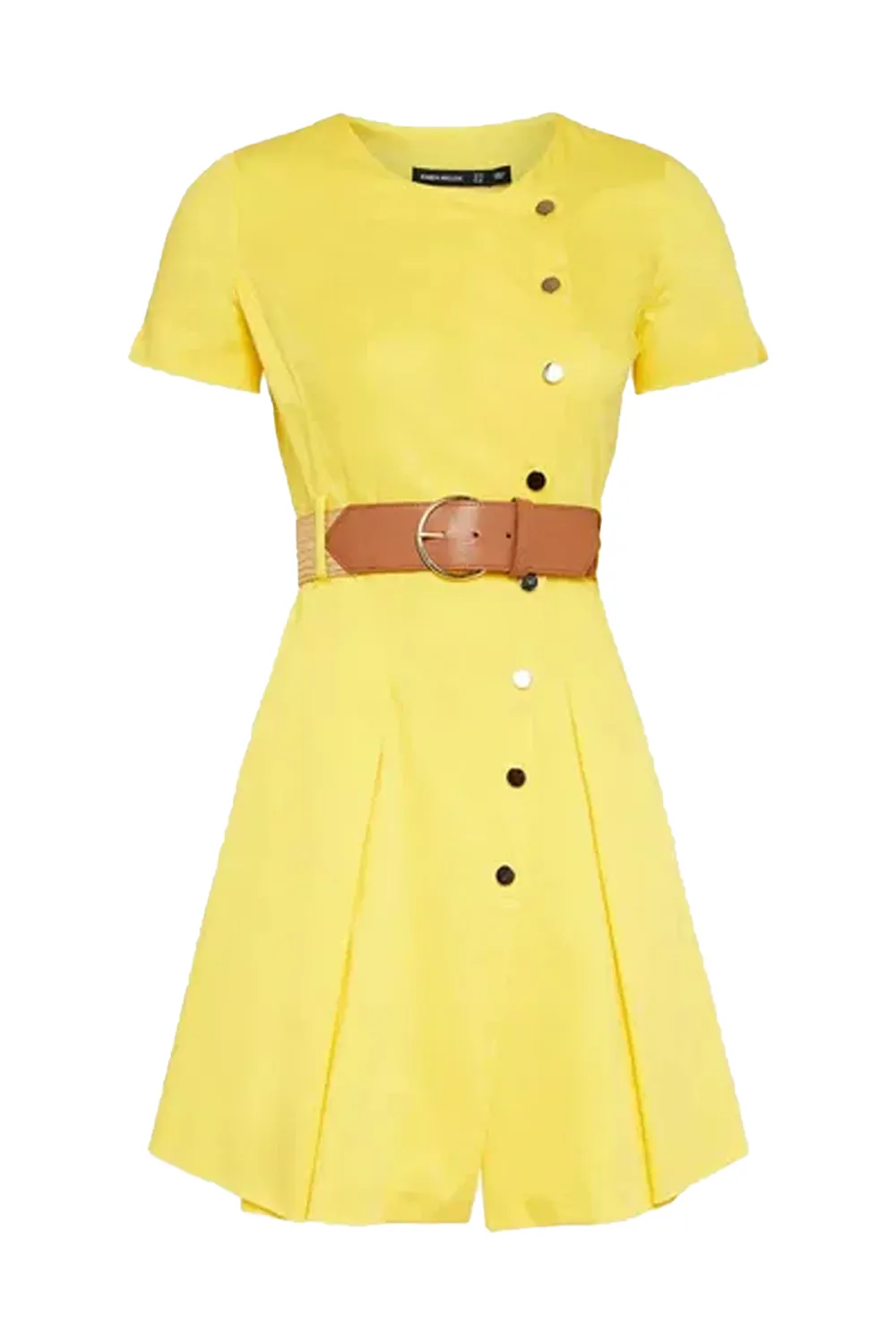 Дамска рокля Karen Millen Crisp Cotton Sateen Belted A-Line  2717416 16121-4  Къси ръкави  Колан  Мини дължина  UK8  S  EU 36  Жълт