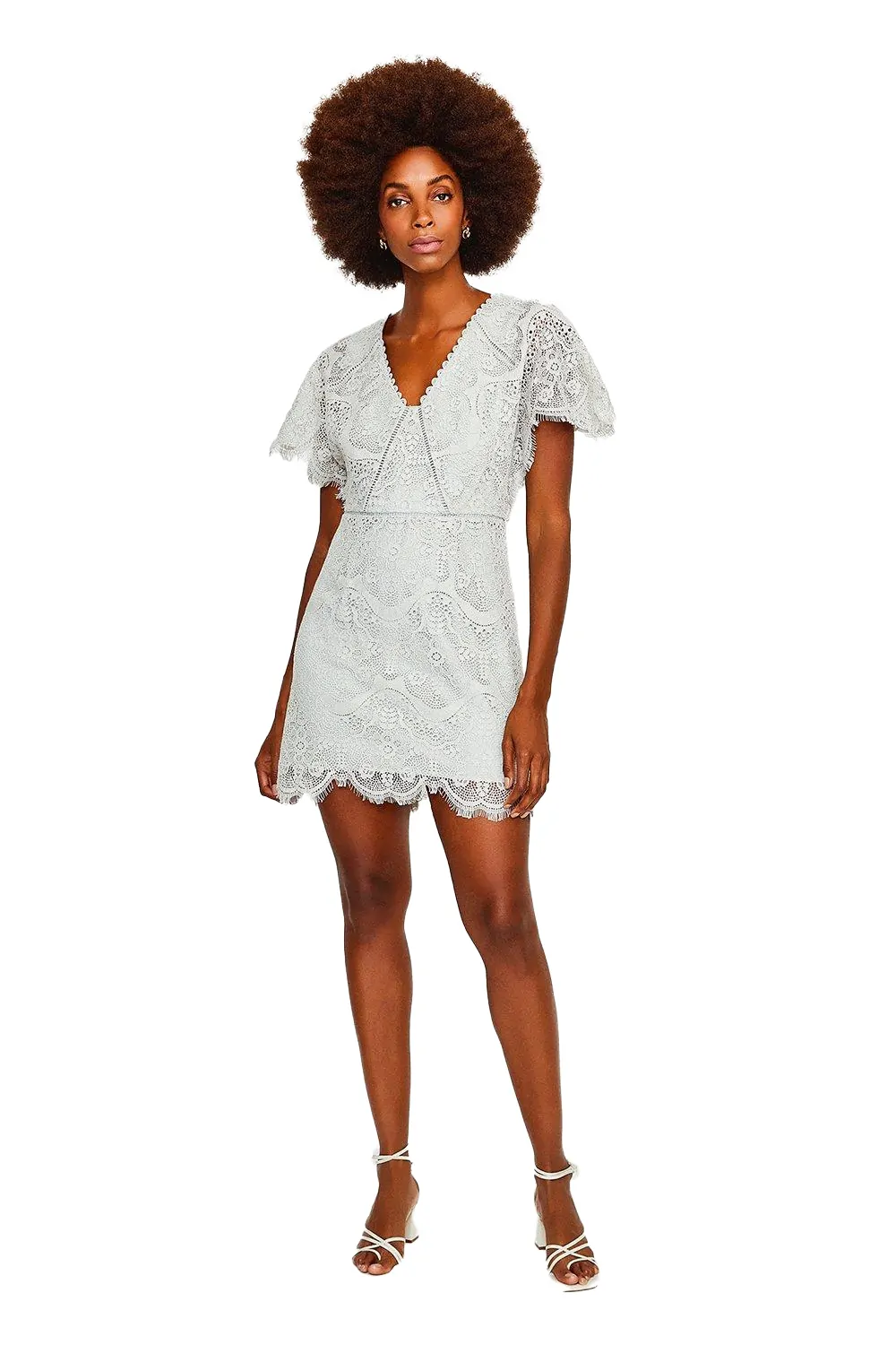 Дамска рокля Karen Millen Fluted Sleeve Lace  3613114 16121-5  Дантелен дизайн  Мини дължина  UK 6  XS  Сив
