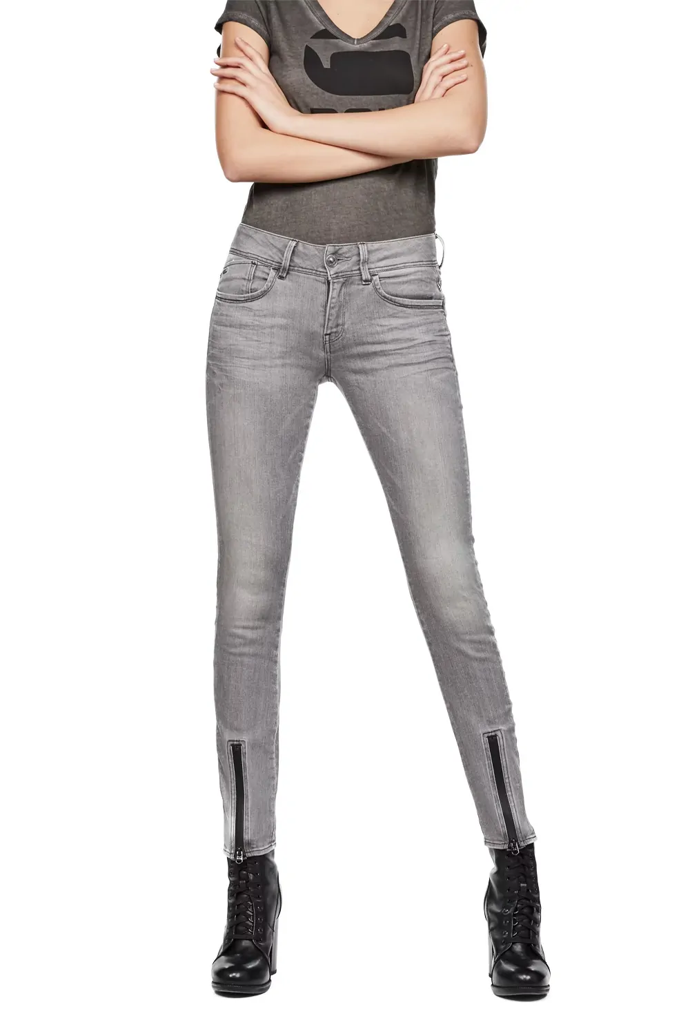 Дамски дънки G-Star RAW Lynn Lunar Mid Skinny 8035839 16113-25  Tricia Gray Super Stretch  Памук  W27-L32  Сив