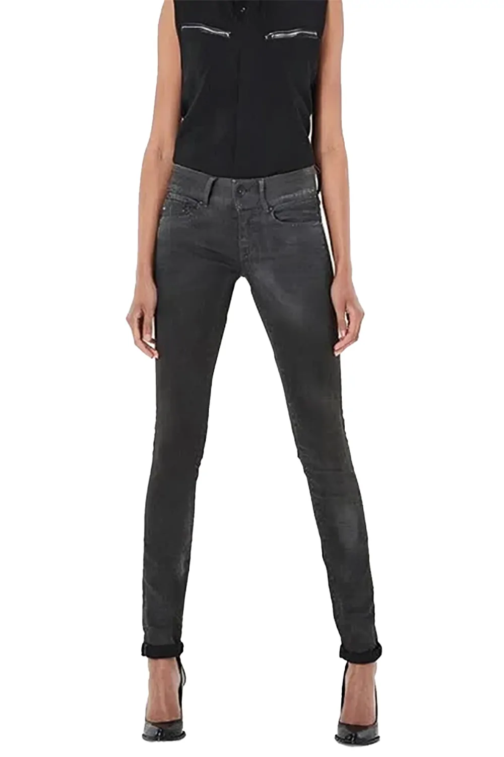 Дамски дънки G-Star RAW Lynn Mid Skinny 4129011-0 16113-25, Cobler Smash, Памук, W31-L32, Черен 