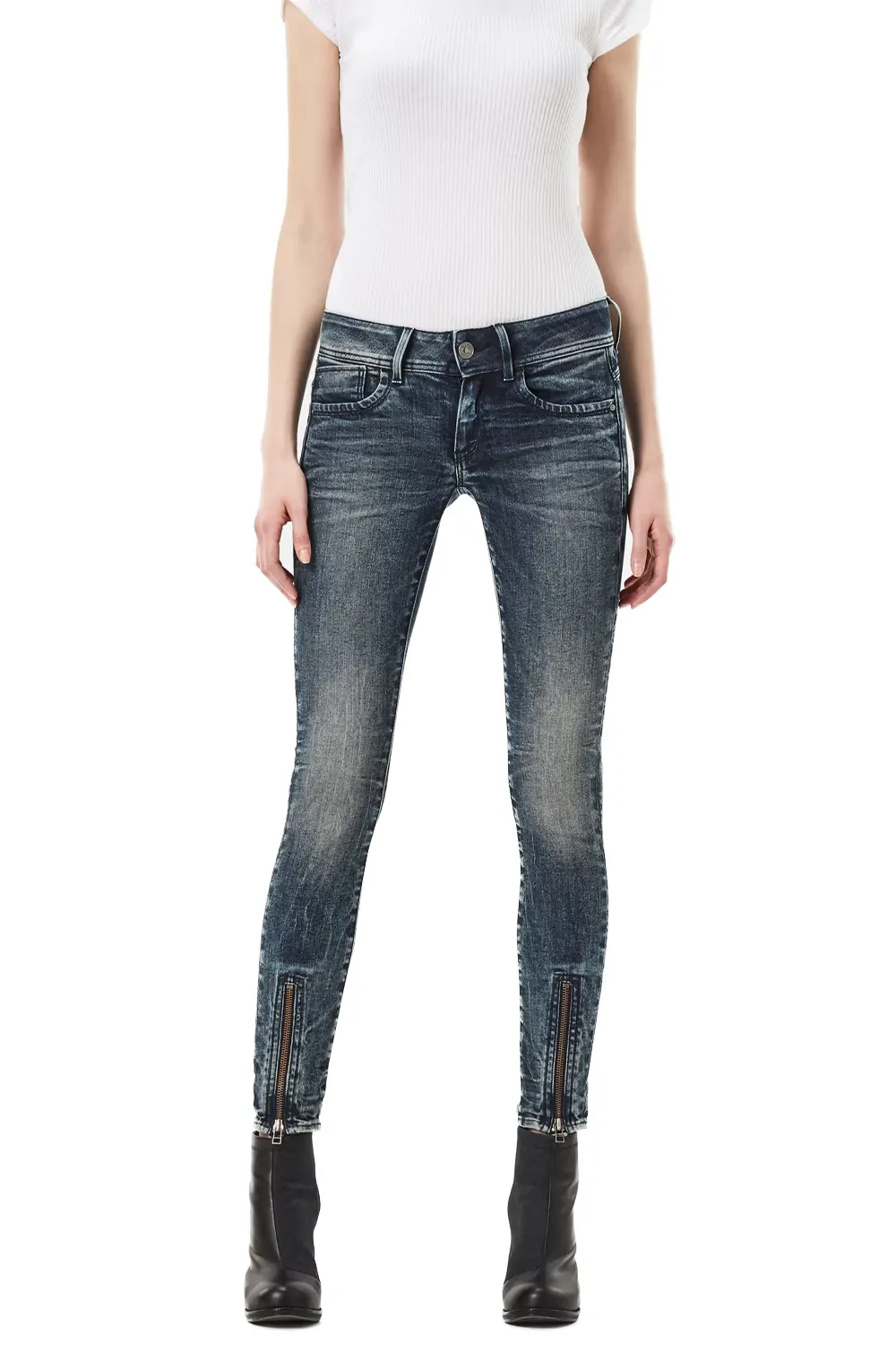 Дамски дънки G-Star RAW Lynn Zip Grip Mid Skinny 6699866 16113-26  Cerro Stretch  Памук  W30-L32  Тъмносин