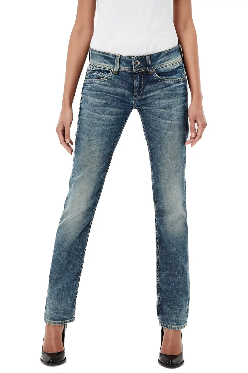 Дамски дънки G-Star RAW Midge Saddle Mid Straight 8916268 16113‑24  Maidu Stretch  Памук  W25-L32  Светлосин