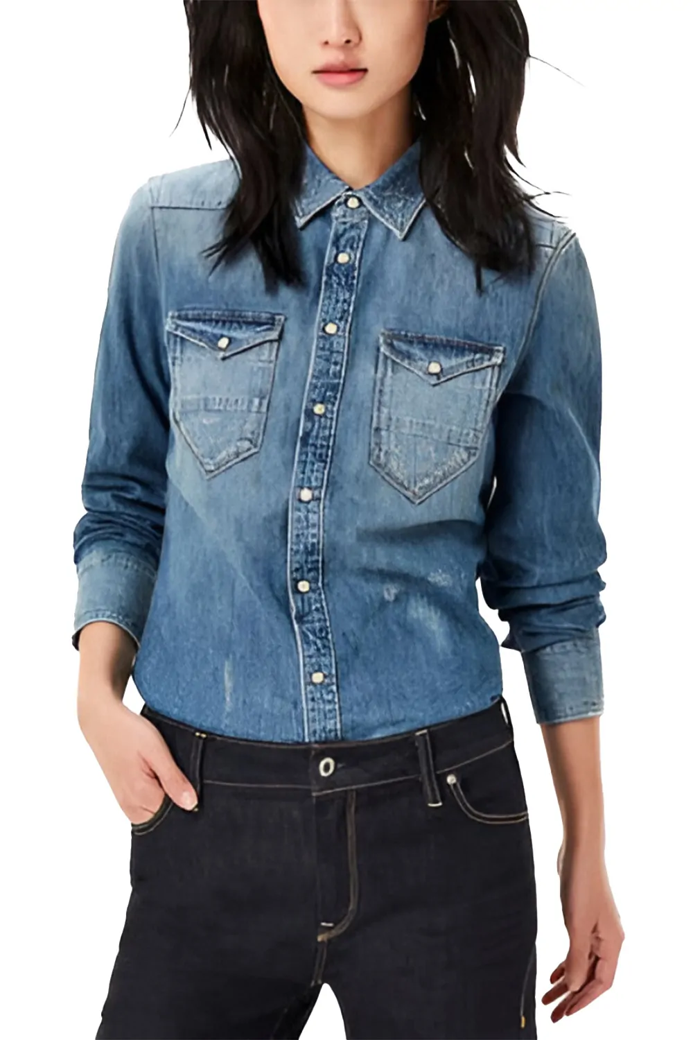 Дамска дънкова риза G-Star RAW Tacoma Straight Shirt 7790908 16113-44  Lightweight Raser Denim  Памук  L  Светлосин