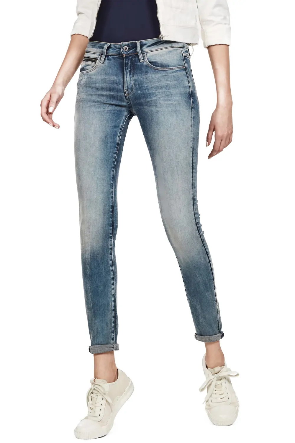 Дамски дънки G-Star RAW 3301 Studs Mid Skinny Jeans 7554870 16113-48  Elto Superstretch  Памук  W27-L32  Син
