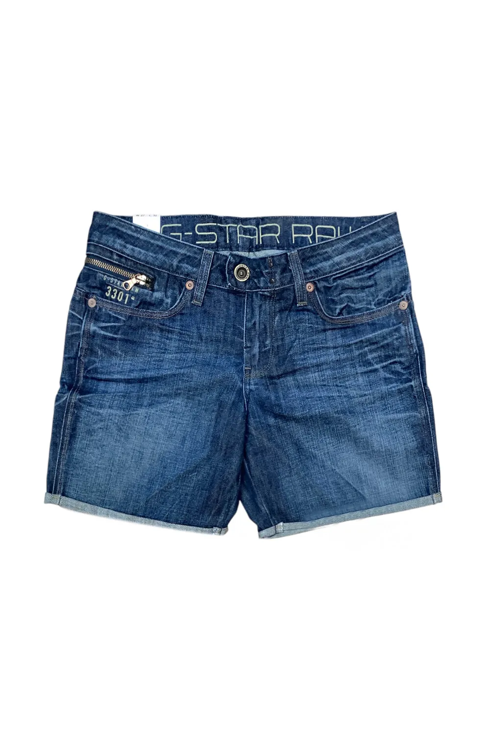 Дамски къси панталони G-Star RAW 3301 Shorts 7520862 16113-48  Средна талия  Памук  W27  Тъмносин