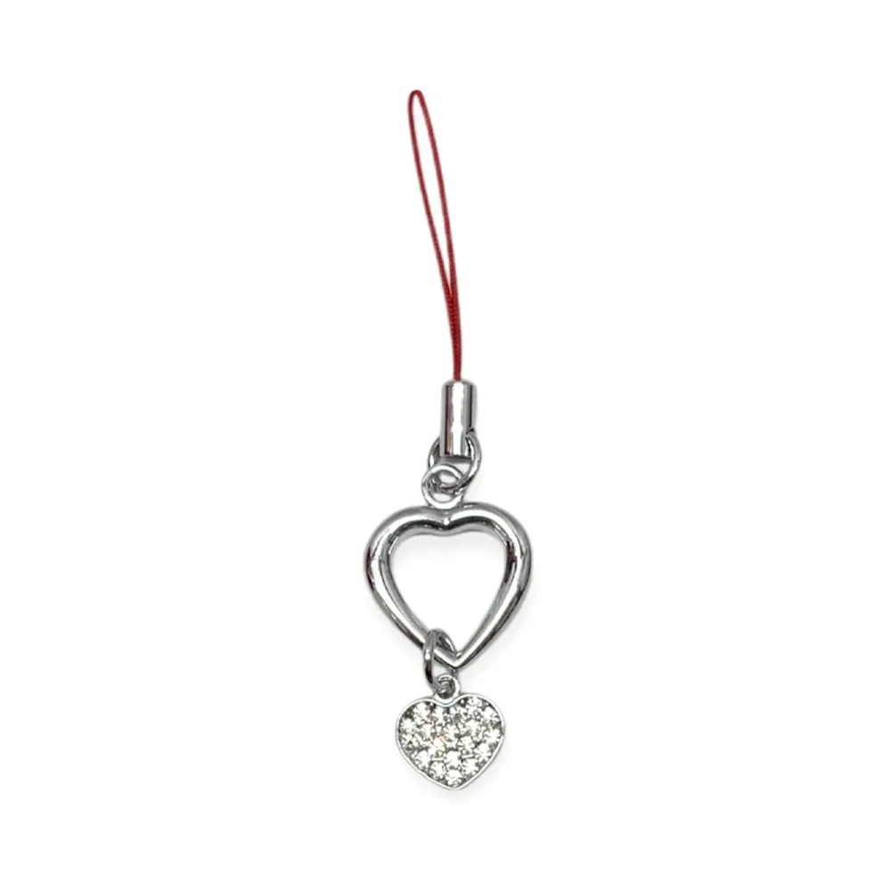 Декоративен phone charm Russ Berrie  93191-10 O  Сърца  За телефон  чанта  10 см  Сребрист